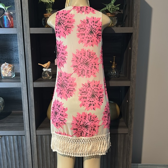 Pink Floral Sleeveless Dress with Fringe Hem size S - Picture 4 of 6